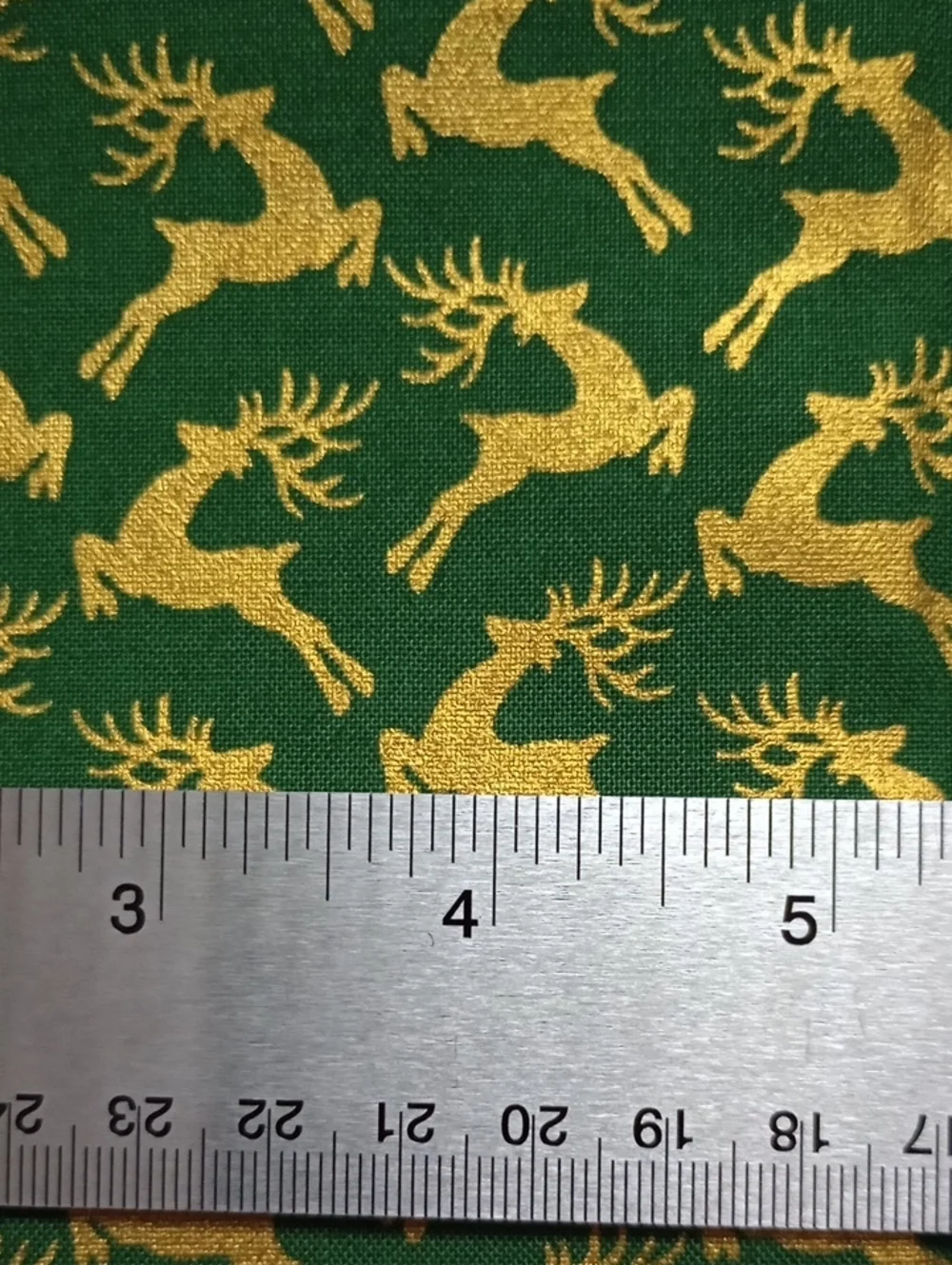 Holiday Green and Gold Reindeer Pattern Patrick Lose 100% Cotton Fabric 1 Yard